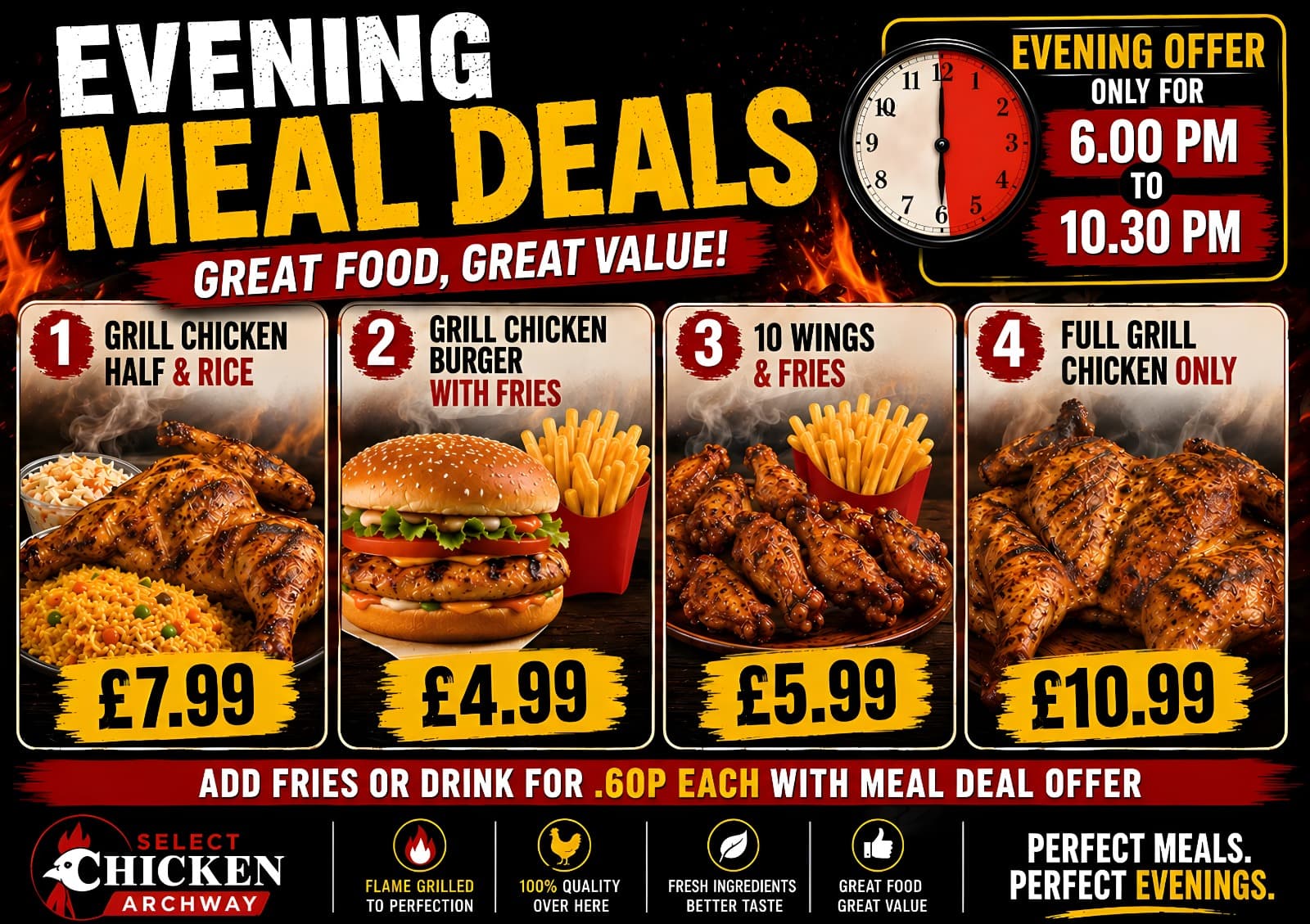 Evening Meal Deals - 6:00 PM to 10:30 PM