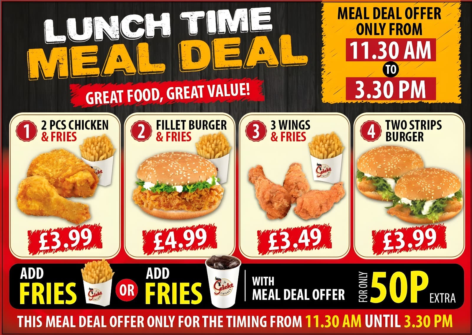 Lunch Time Meal Deal - 11:30 AM to 3:30 PM